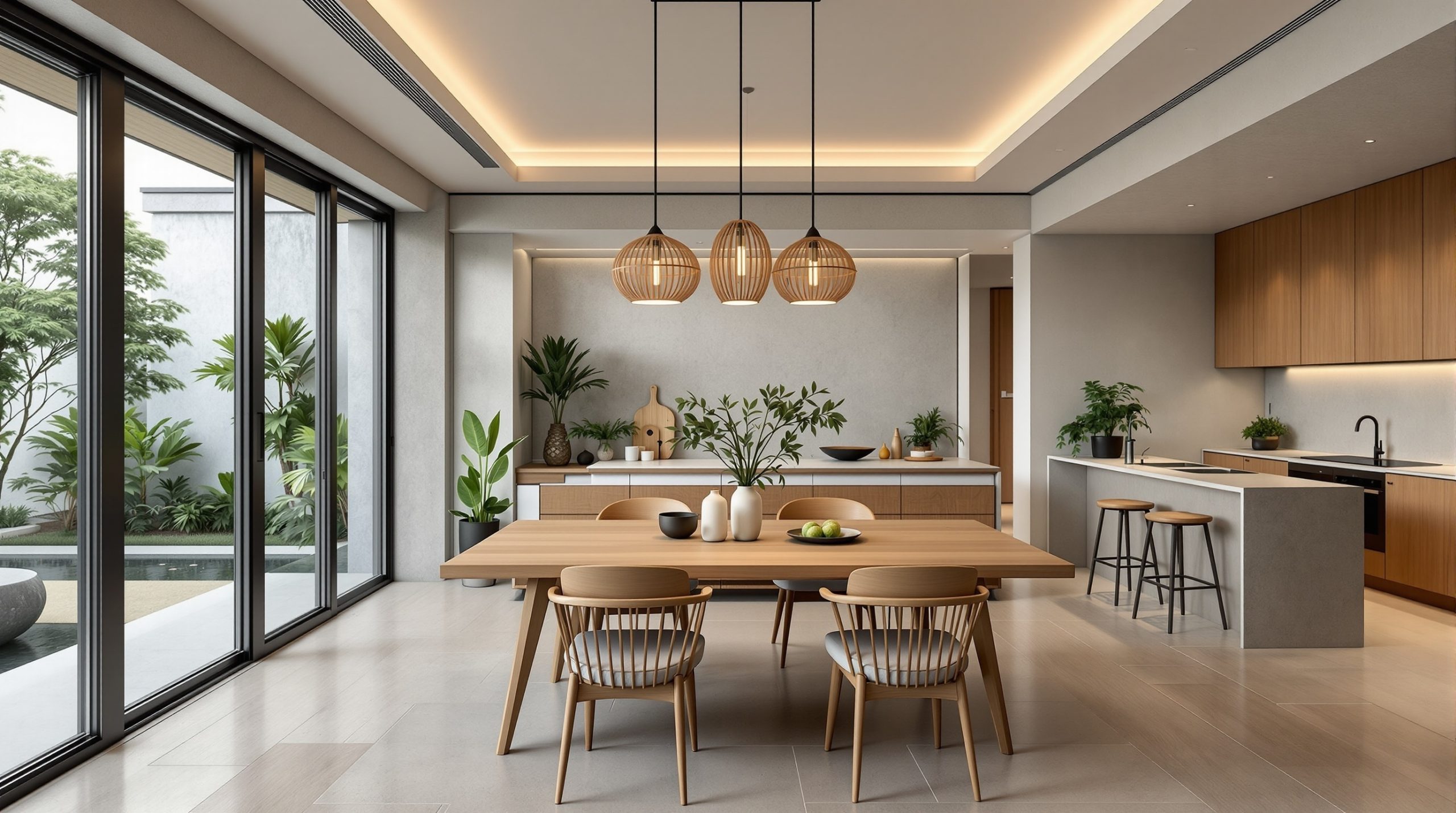 Không gian phòng ăn wabi sabi hiện đại